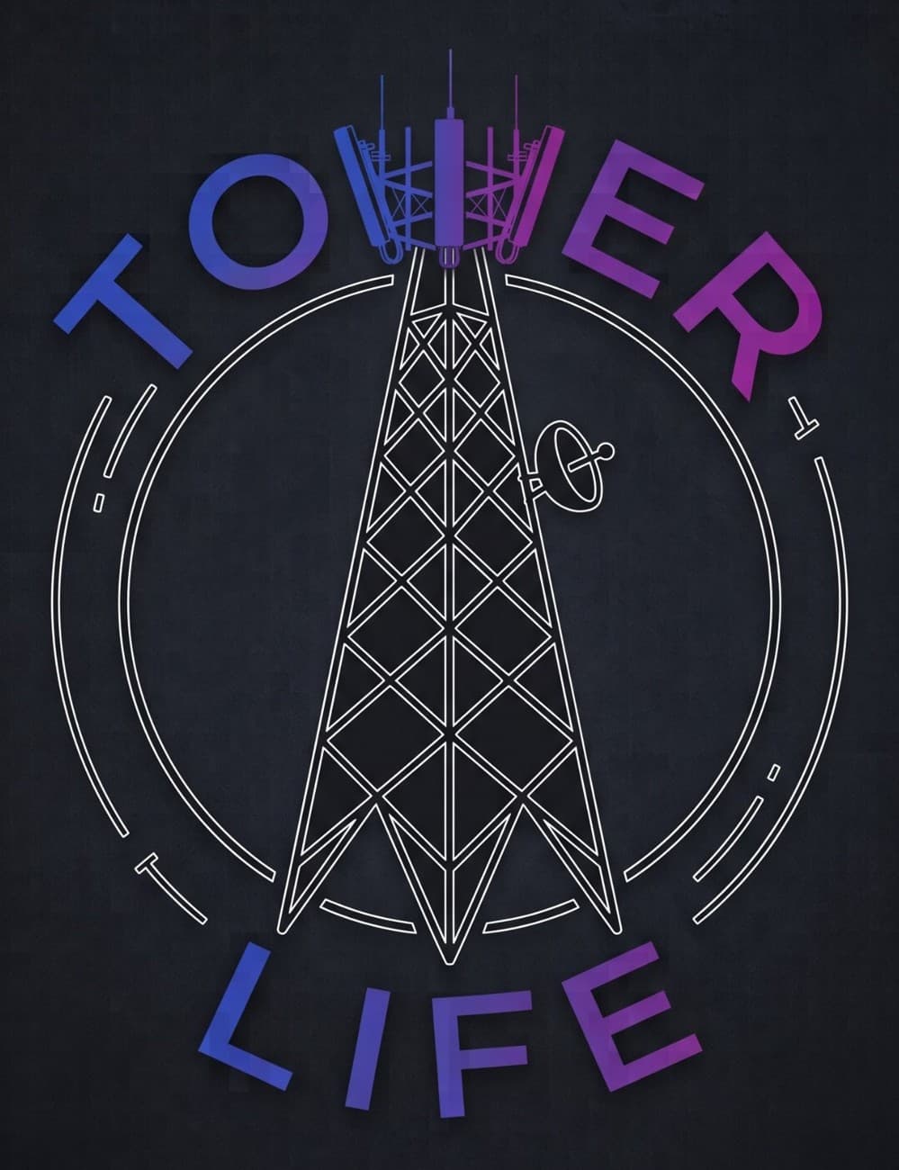 The Tower Life badge — lattice tower in a circle, TOWER LIFE in blue, purple and pink
